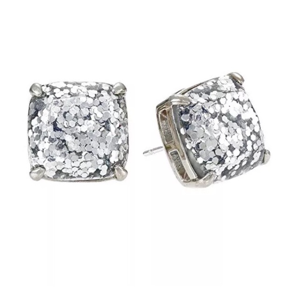 Kate Spade Silver Square Large Glitter Earrings